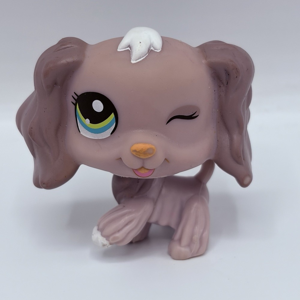 Vintage‎ Littlest Pet Shop #1373 Purple Cocker Spaniel Pup Winking Green Dot Eye